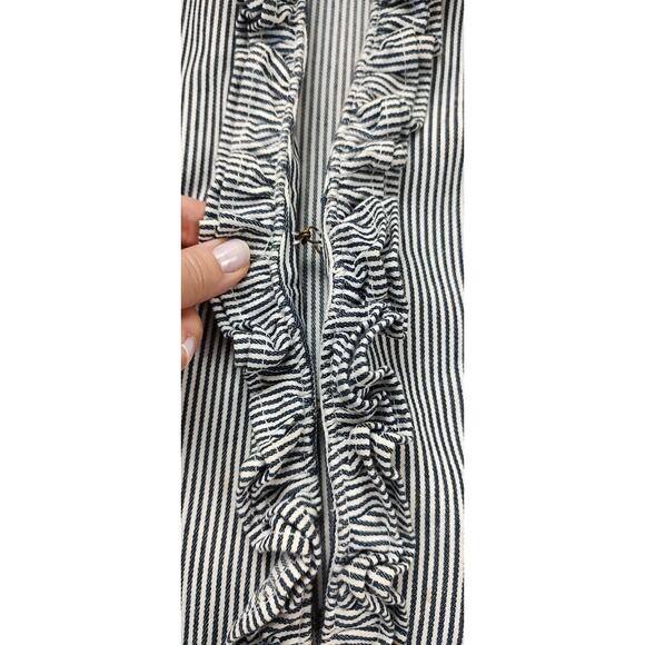Live A Little Women's Denim Jacket Size Small Black White Stripe Ruffle Detail - Picture 4 of 8